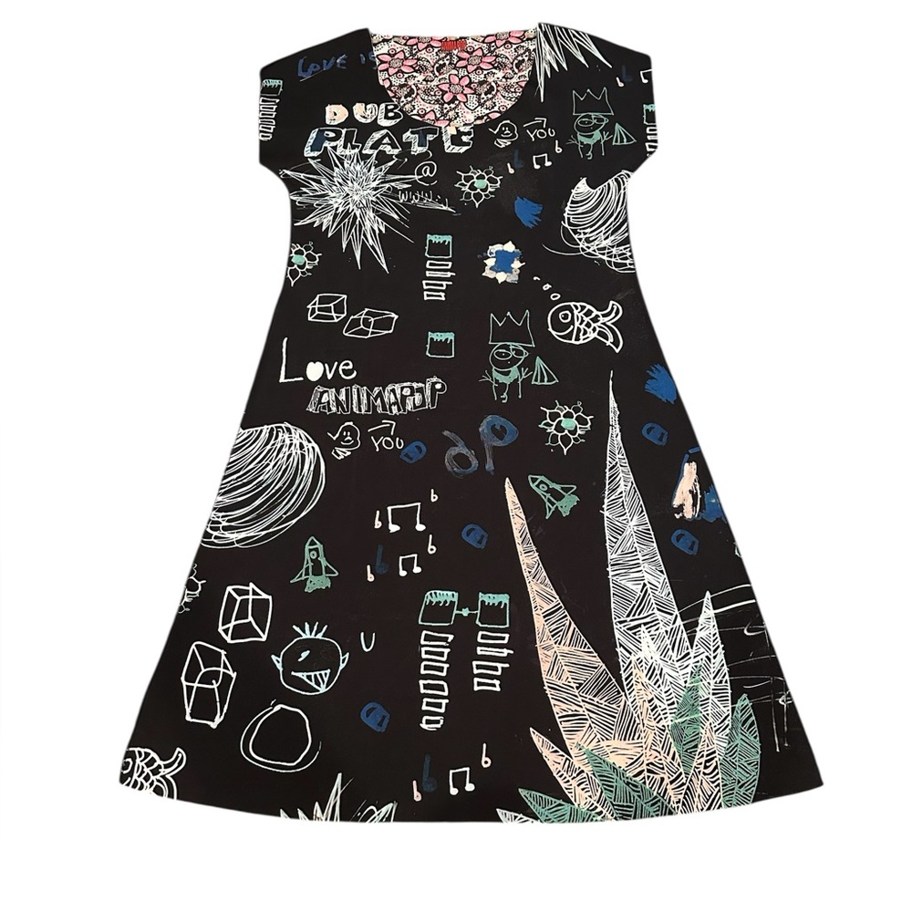 ANIMAPOP REVERSIBLE SHORT SLEEVE ROUND NECK PRINT FLORAL ARTSY DRESS